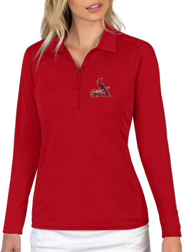 Antigua Women's St. Louis Cardinals Red Tribute Long Sleeve Performance Polo