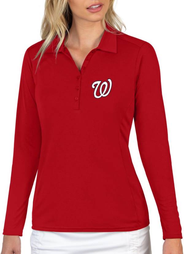 Antigua Women's Washington Nationals Red Tribute Long Sleeve Performance Polo