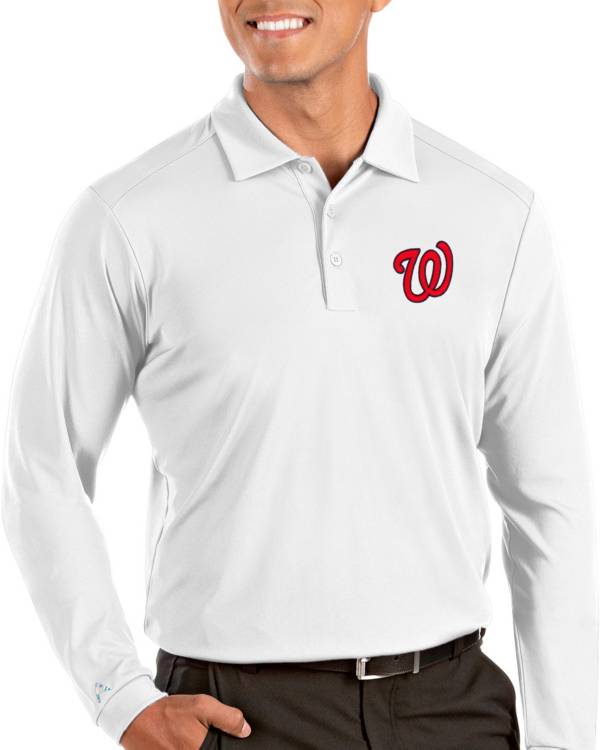 Antigua Men's Washington Nationals Tribute Long Sleeve Performance White Polo