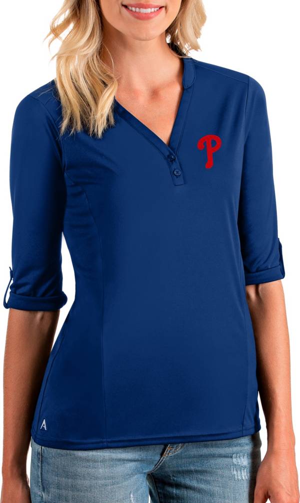 Antigua Women's Philadelphia Phillies Blue Accolade Three-Quarter Sleeve Polo product image