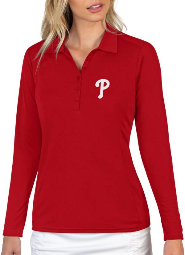 Antigua Women's Philadelphia Phillies Red Tribute Long Sleeve Performance Polo