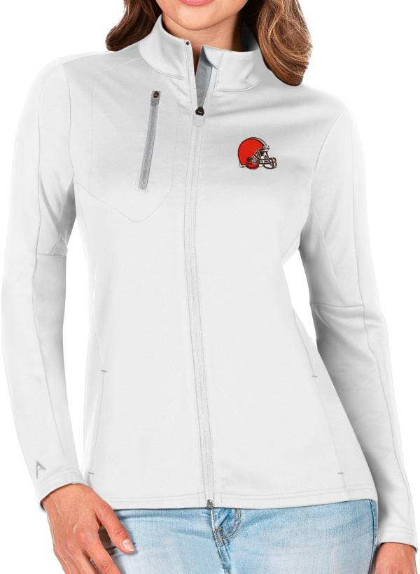 Antigua Women's Cleveland Browns Tribute Orange Quarter-Zip Pullover