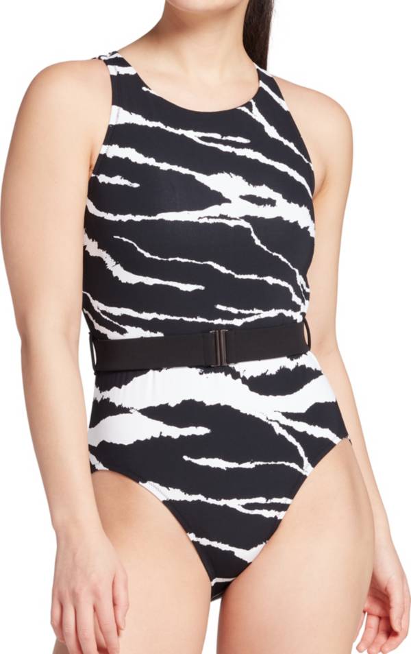 CALIA by Carrie Underwood Women's Belted High Neck One Piece Swimsuit