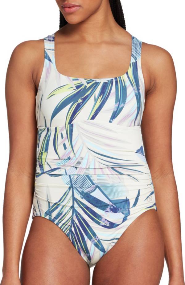 CALIA by Carrie Underwood Women's Square Neck Ruched One Piece Swimsuit