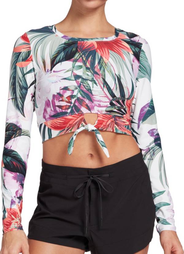 CALIA by Carrie Underwood Women's Tie Front Crop Long Sleeve Rash Guard