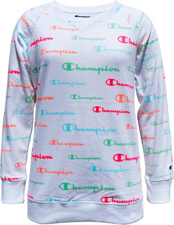 Champion Girls' Allover Print French Terry Crew Sweatshirt