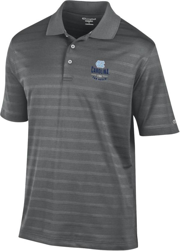 Champion Men's North Carolina Tar Heels Grey Textured Stripe Performance Polo