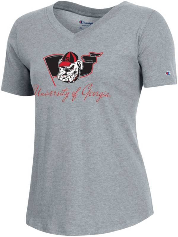 Champion Women's Georgia Bulldogs Grey V-Neck T-Shirt