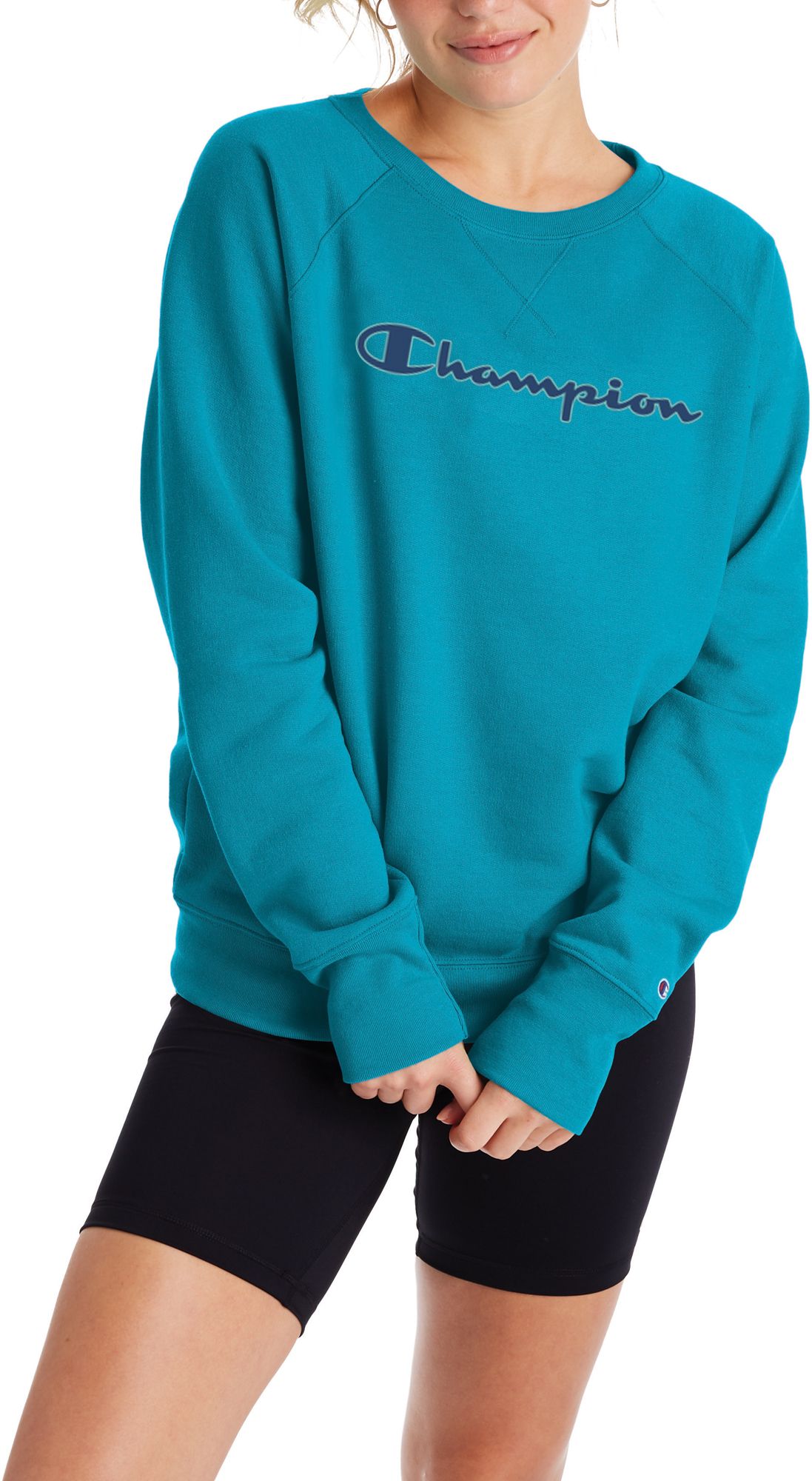 champion women's powerblend boyfriend crew pullover