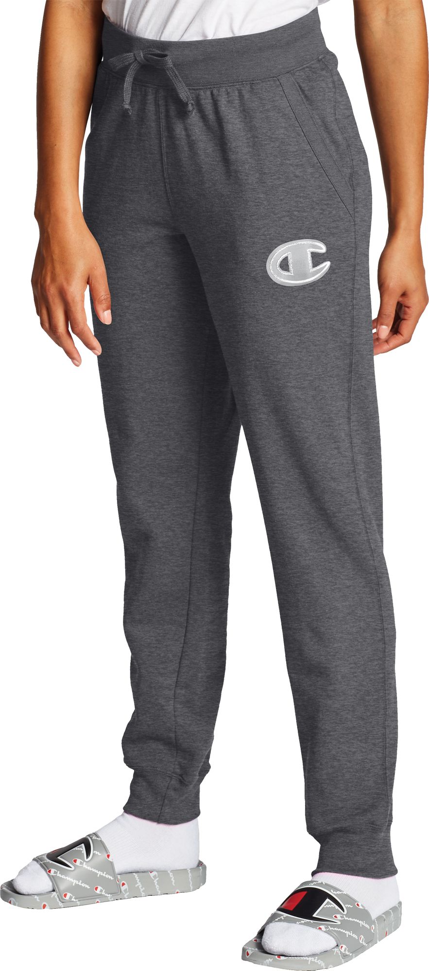 champion powerblend fleece vertical logo womens jogger