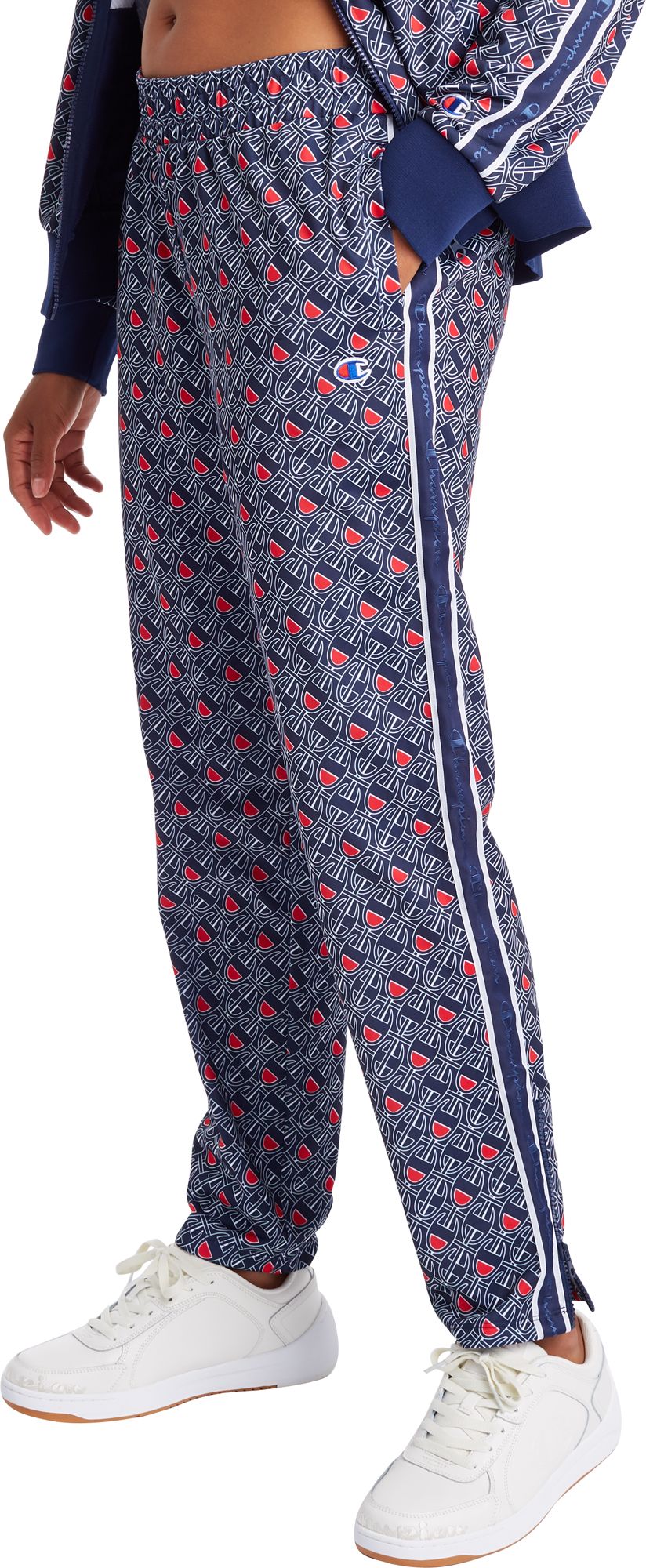 champion sweatpants with logo all over