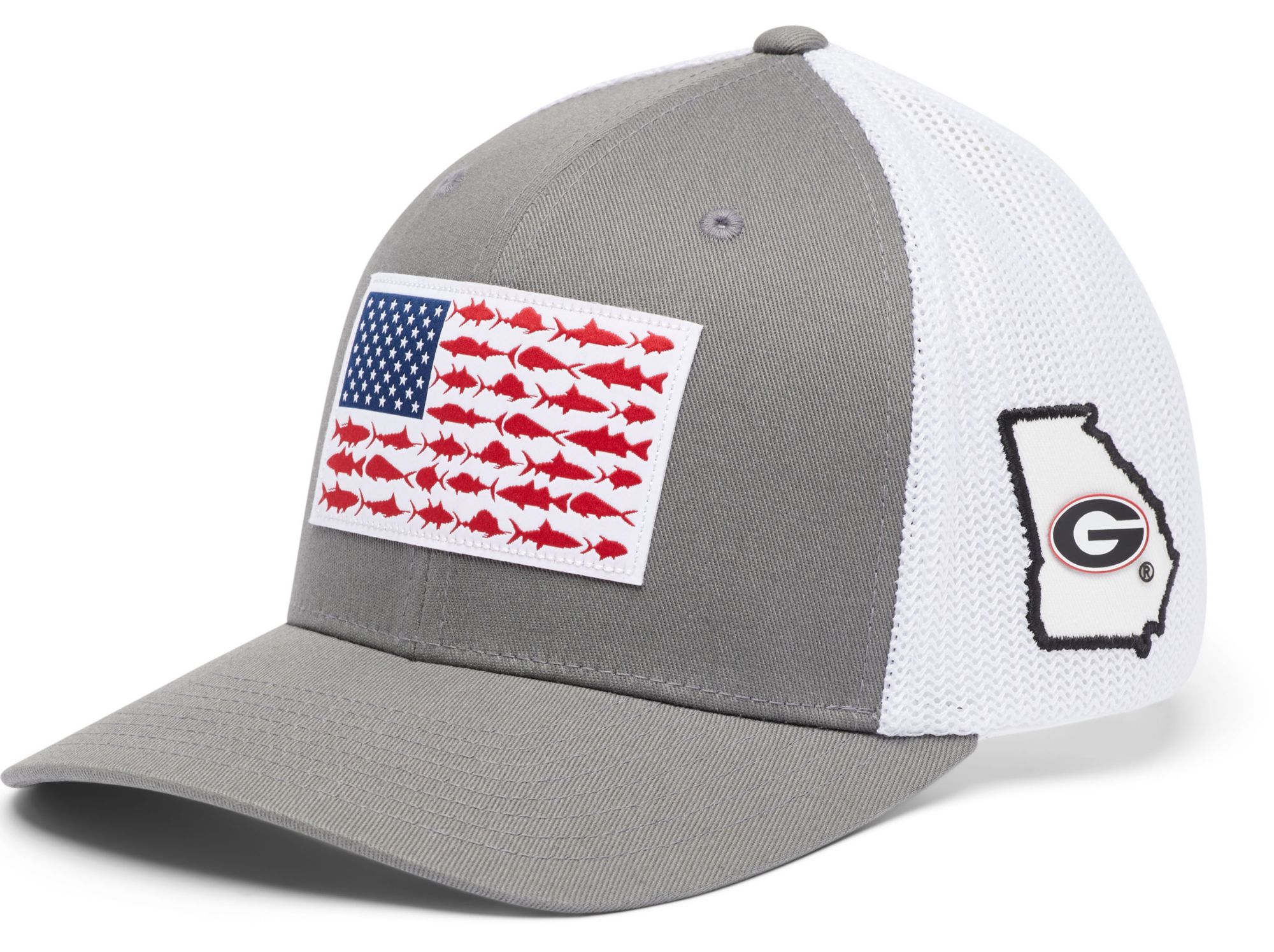 Dick's Sporting Goods Columbia Men's Georgia Bulldogs Grey PFG Fish Flag  Mesh Fitted Hat