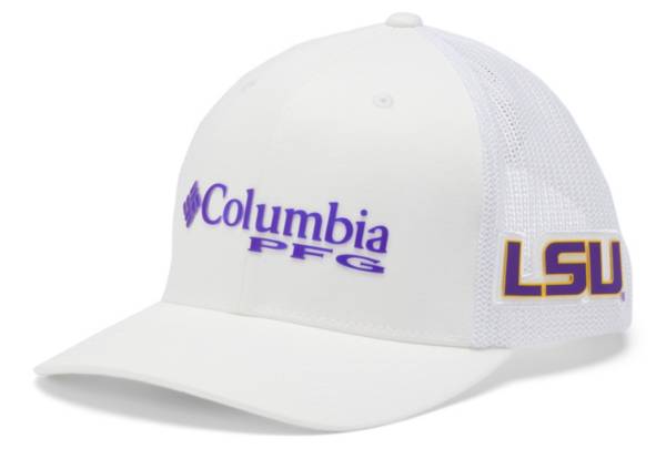 Columbia Men's LSU Tigers PFG Mesh Fitted White Hat product image
