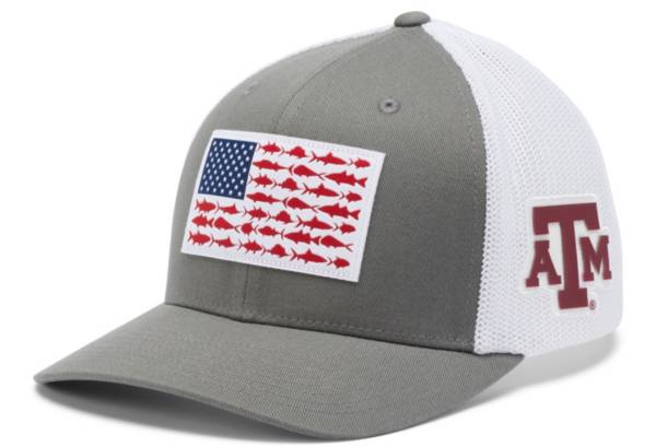 Columbia Men's Texas A&M Aggies Grey PFG Fish Flag Mesh Fitted Hat, L/xl, Gray