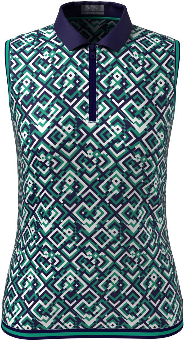 Callaway Women's Geo Print Sleeveless Golf Polo Shirt