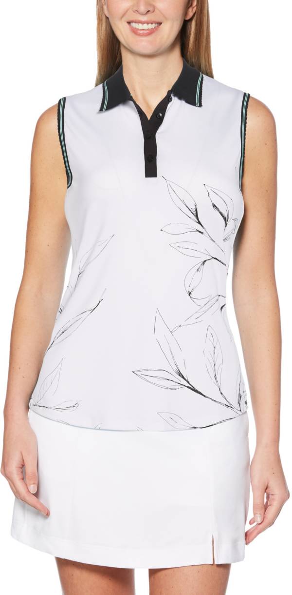 Callaway Women's Placed Leaf Print Sleeveless Golf Polo