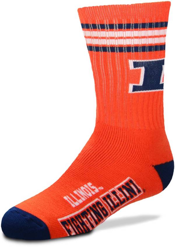 For Bare Feet Youth Illinois Fighting Illini 4-Stripe Deuce Crew Socks ...