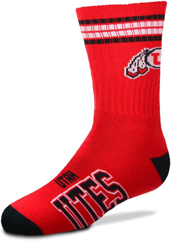 For Bare Feet Youth Utah Utes 4-Stripe Deuce Crew Socks | Dick's ...