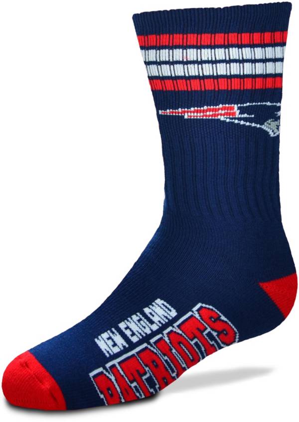 For Bare Feet Youth New England Patriots 4-Stripe Deuce Crew Socks ...