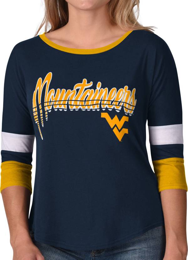 G-III For Her Women's West Virginia Mountaineers Blue Prospect ¾ Sleeve T-Shirt
