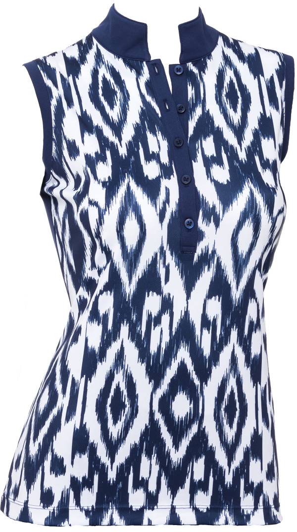 EPNY Women's Exploded Bicolor Ikat Print Sleeveless Golf Polo