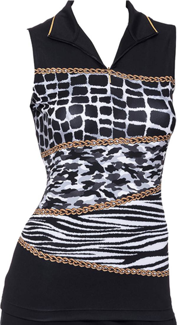 EPNY Women's Sleeveless Camo Print Zip Collar Golf Polo