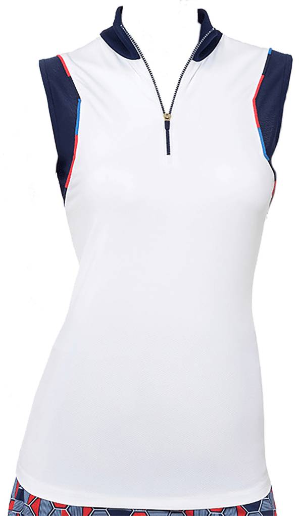 Download EP Pro Women's Mock Neck Contrast Sleeveless Golf Polo ...