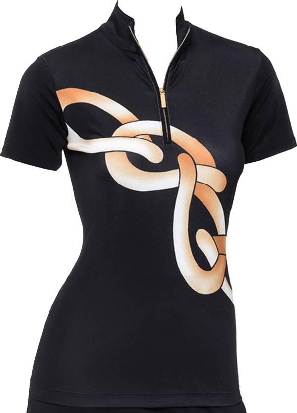 EPNY Women's Exploded Chain Print Mock Collar Golf Shirt