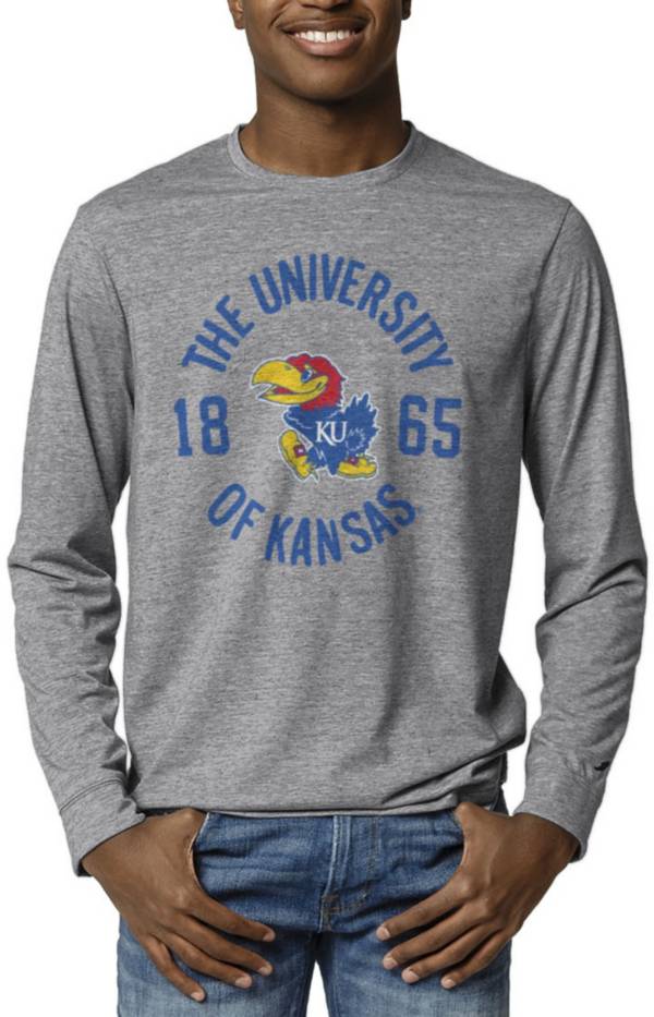 League-Legacy Men's Kansas Jayhawks Grey Reclaim Tri-Blend Long Sleeve T-Shirt product image