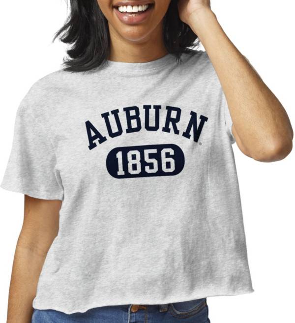 League-Legacy Women's Auburn Tigers Grey Clothesline Cotton Cropped T-Shirt