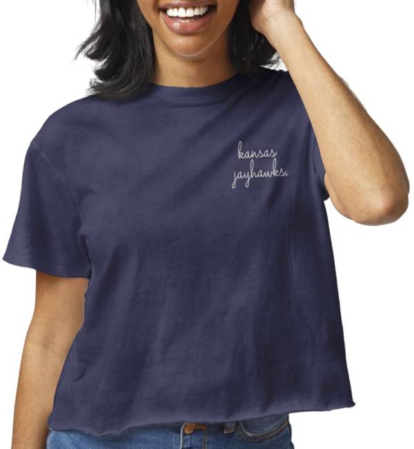 League-Legacy Women's Kansas Jayhawks Blue Clothesline Cotton Cropped T-Shirt