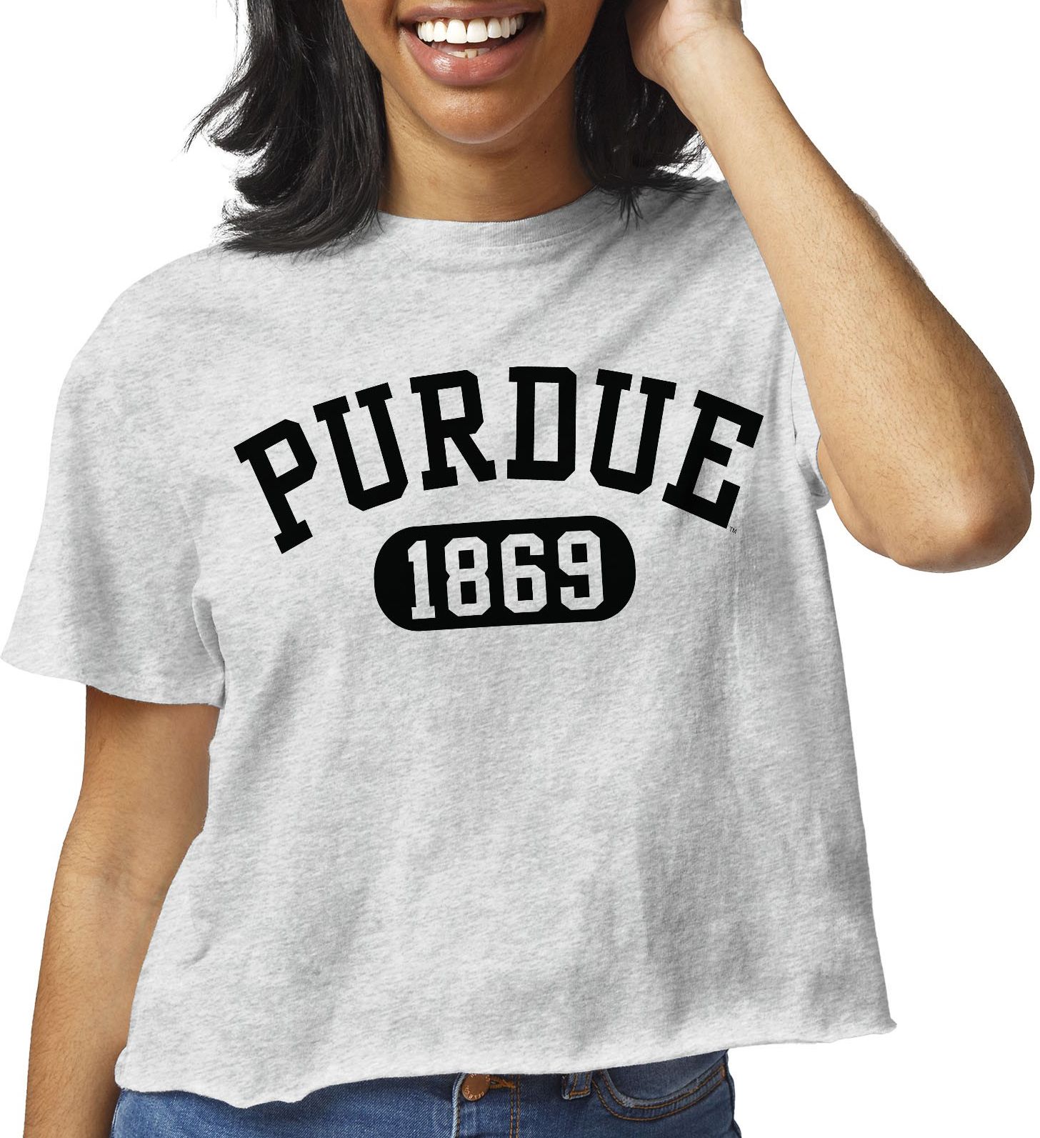 League-Legacy Women's Purdue Boilermakers Grey Clothesline Cotton Cropped T-Shirt product image