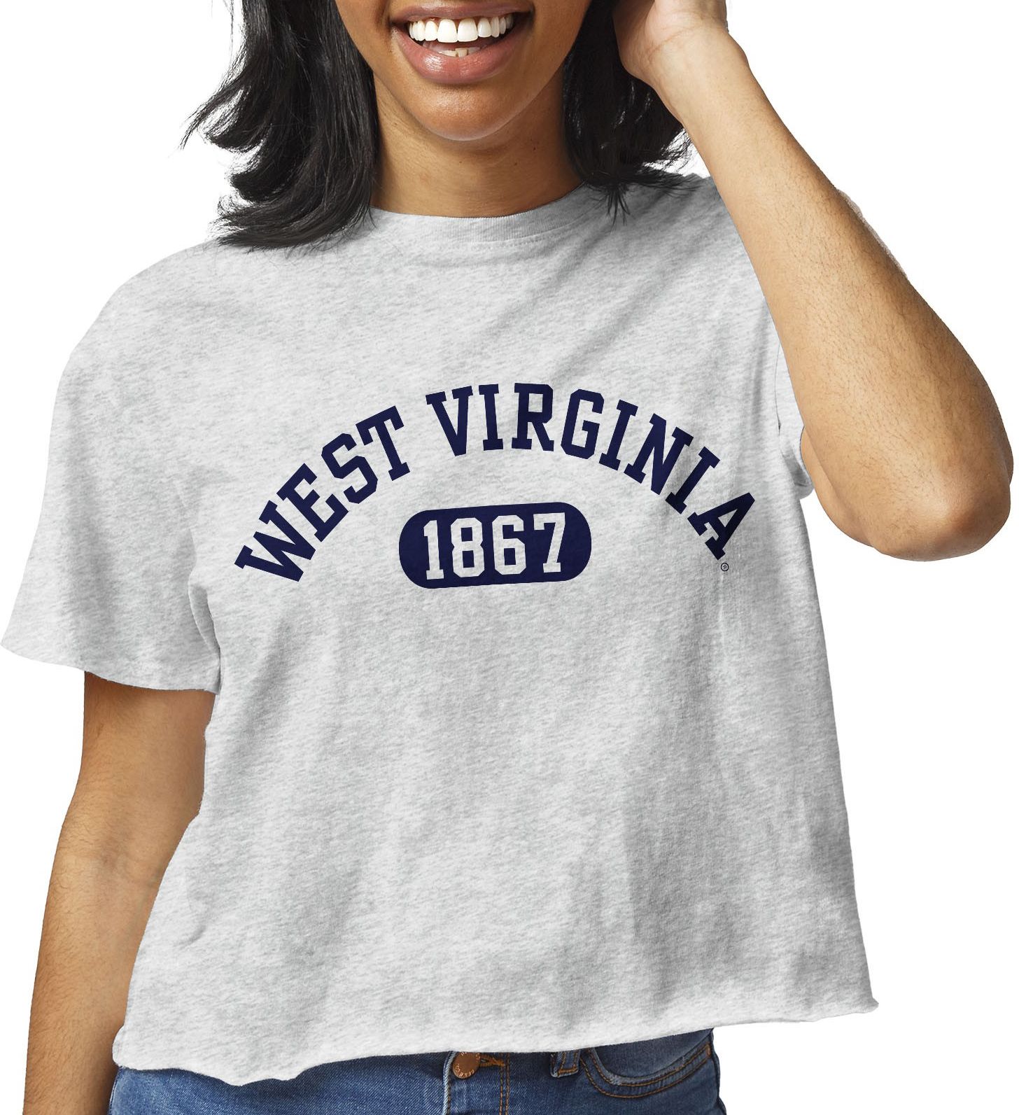 League-Legacy Women's West Virginia Mountaineers Grey Clothesline Cotton Cropped T-Shirt product image