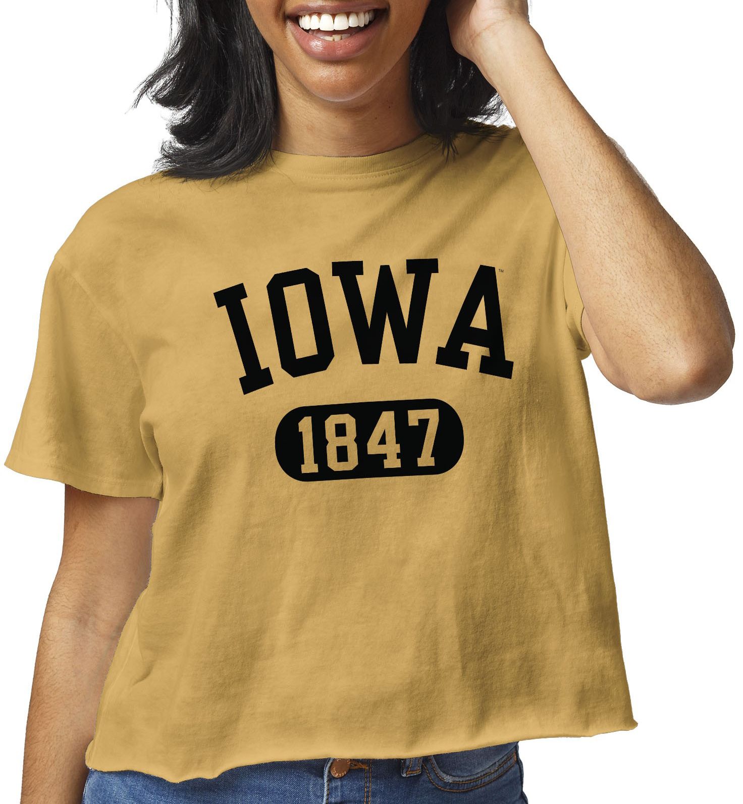 League-Legacy Women's Iowa Hawkeyes Gold Clothesline Cotton Cropped T-Shirt product image
