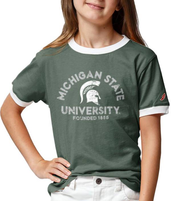 League-Legacy Youth Girls' Michigan State Spartans Green Ringer T-Shirt