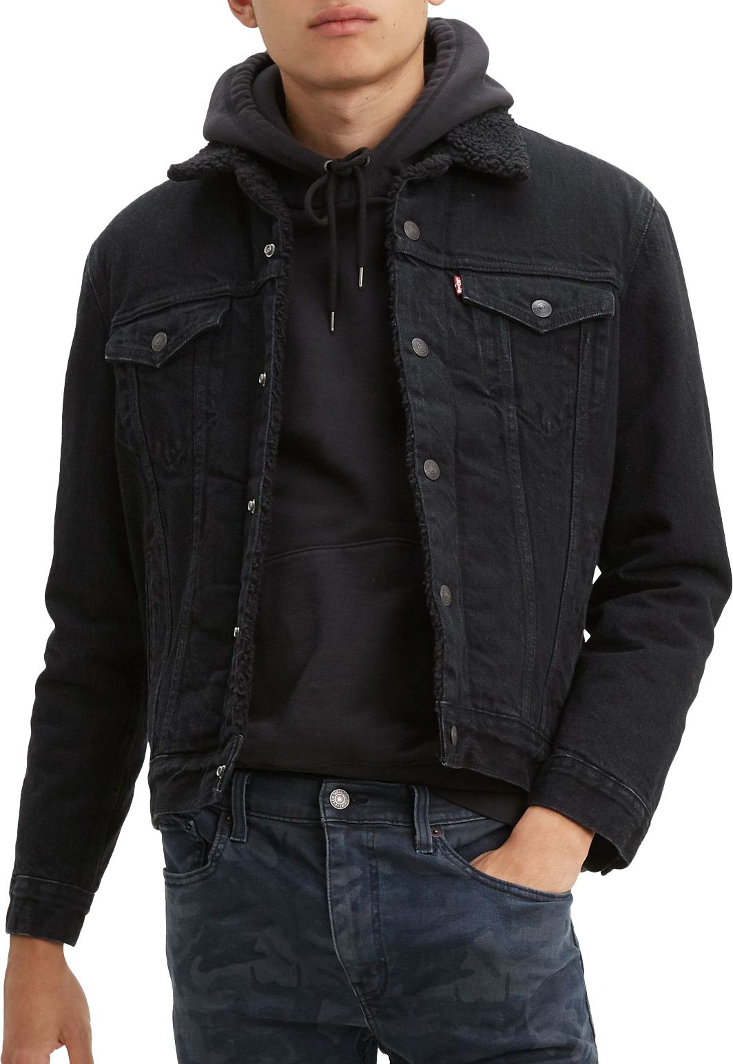 levis black denim sherpa jacket