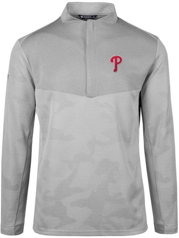 Levelwear Men's Philadelphia Phillies Grey Log Quarter-Zip Long Sleeve T-Shirt