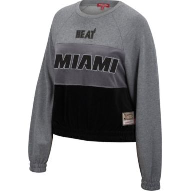 sorry, Mitchell & Ness Women's Miami Heat Grey Hardwood Classics Velour Pullover Crew-Neck Sweatshirt is currently out of stock