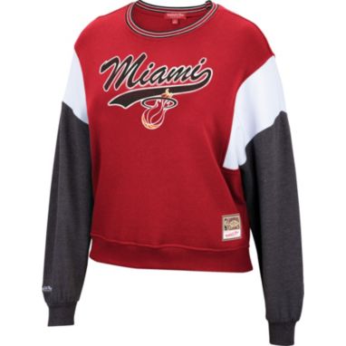 sorry, Mitchell & Ness Women's Miami Heat Red Hardwood Classics Colorblock Crew Pullover Sweatshirt is currently out of stock