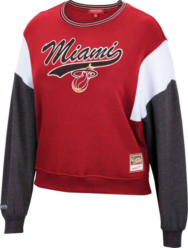 Mitchell & Ness Women's Miami Heat Red Hardwood Classics Colorblock Crew Pullover Sweatshirt