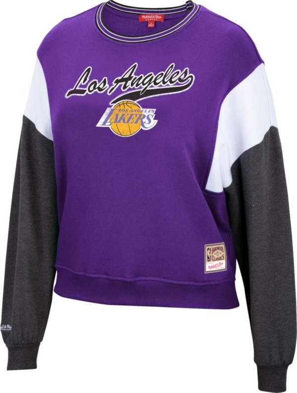 Mitchell & Ness Women's Los Angeles Lakers Purple Hardwood Classics Colorblock Crew Pullover Sweatshirt