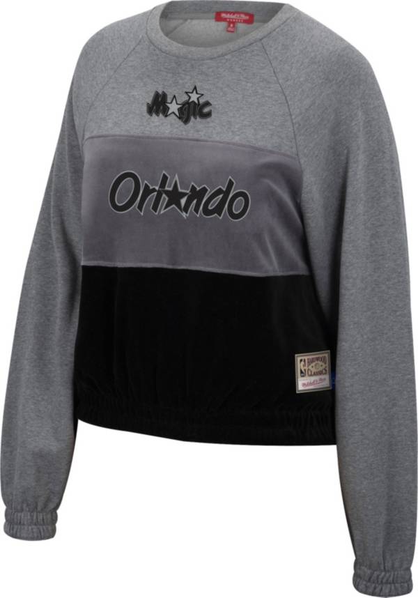 Mitchell & Ness Women's Orlando Magic Grey Hardwood Classics Velour Pullover Crew-Neck Sweatshirt product image