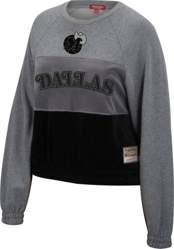 Mitchell & Ness Women's Dallas Mavericks Grey Hardwood Classics Velour Pullover Crew-Neck Sweatshirt product image