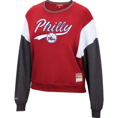 sorry, Mitchell & Ness Women's Philadelphia 76ers Red Hardwood Classics Colorblock Crew Pullover Sweatshirt is currently out of stock
