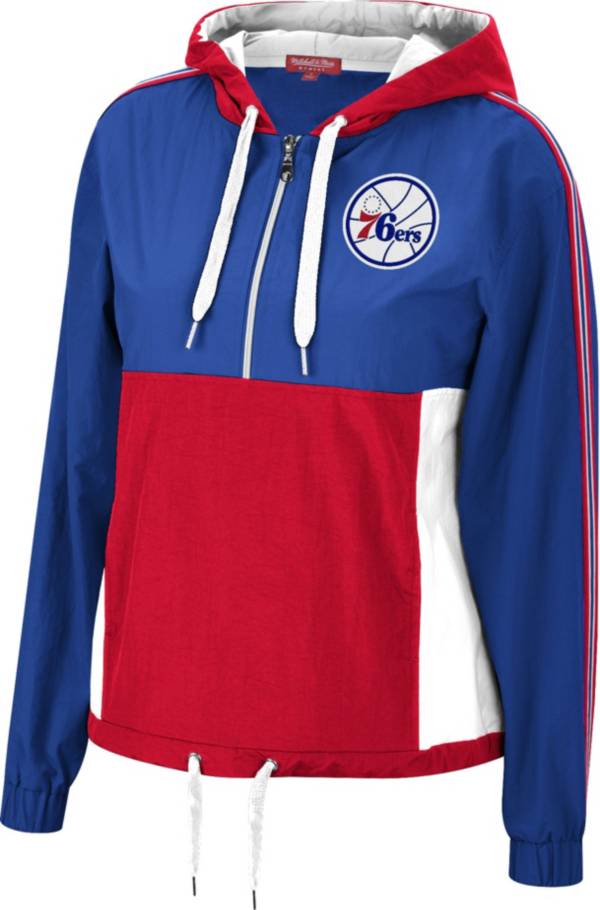 Mitchell & Ness Women's Philadelphia 76ers Blue Windbreaker Half-Zip Pullover Jacket