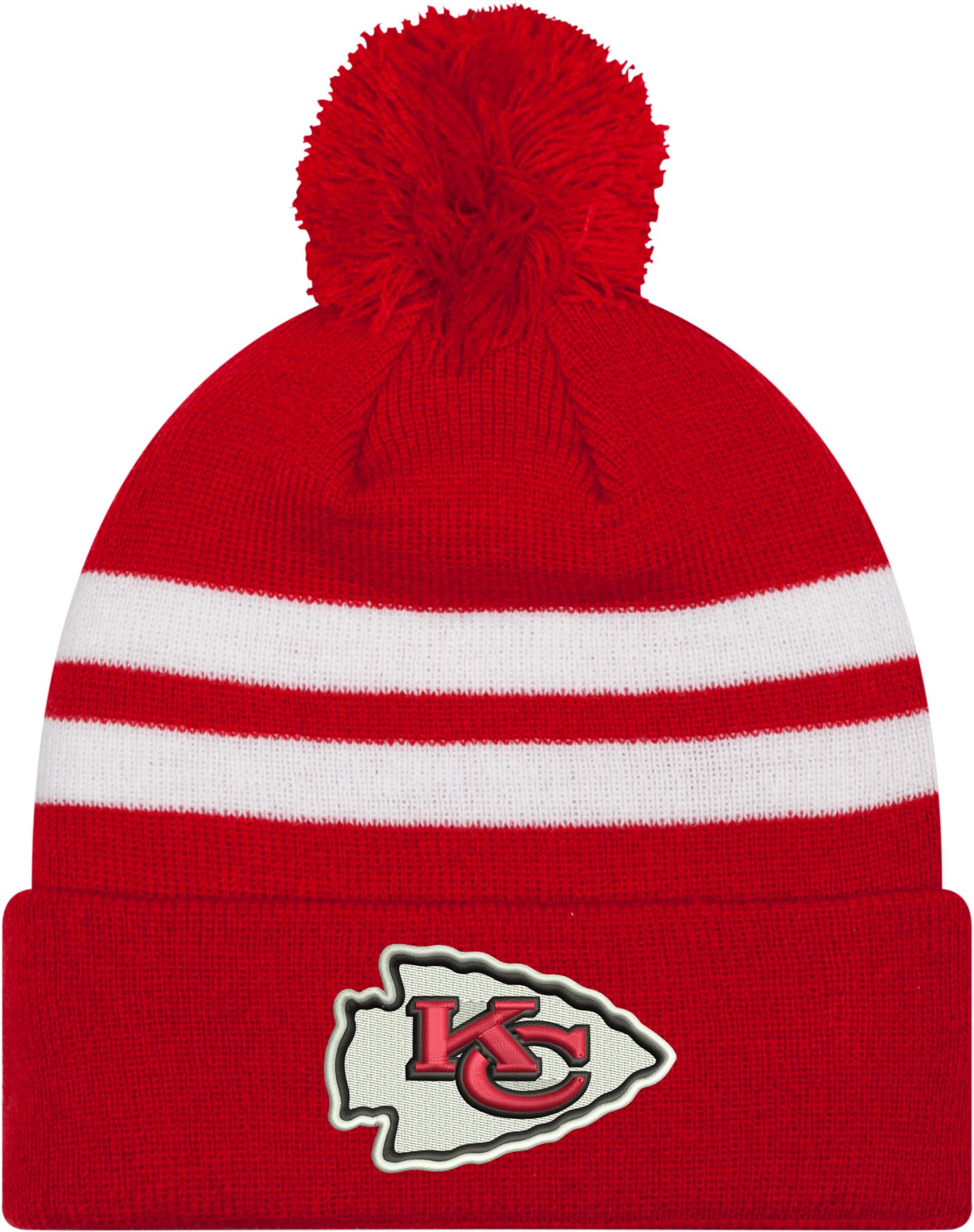 New Era Kansas City Chiefs Black 2-Stripe Cuff Pom Mens Knit Hat