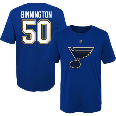 sorry, NHL Youth St. Louis Blues Jordan Binnington #50 Royal Player T-Shirt is currently out of stock