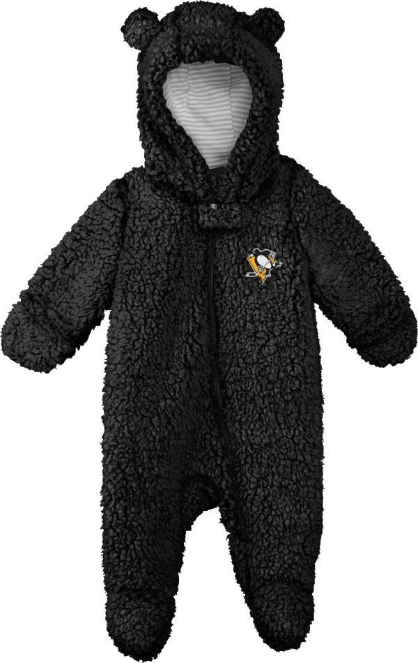 NHL Infant Pittsburgh Penguins Nap Teddy Fleece Footed Black Onesie