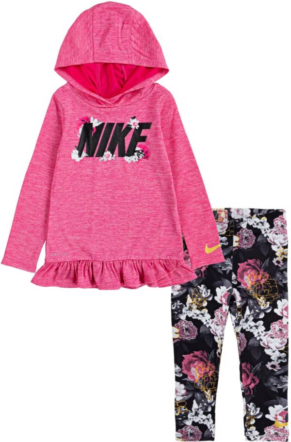 Nike Little Girls' Floral Dri-FIT Hooded Long Sleeve Shirt and Leggings Set