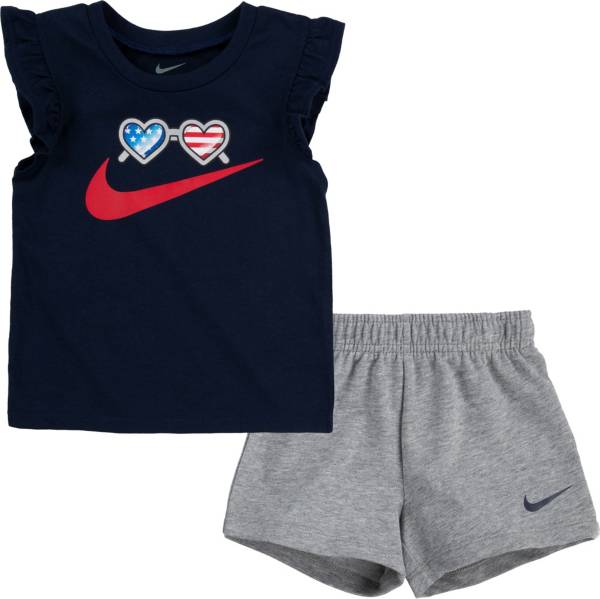 Nike Little Girls' Americana Flutter Sleeve T-Shirt and Shorts 2-Piece Set